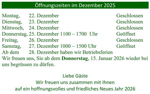 Öffnungszeiten Feiertage 2025/26
